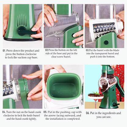 5 in 1 Rotary Cheese Grater Shredder Kitchen Mandoline Vegetable Julienne Slicer Waffle Cutter Nut Chopper JT247