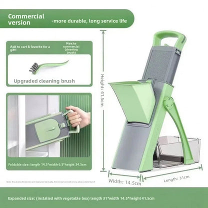 Multifunctional Mandoline Vertical Vegetable Chopper, Manual Kitchen Slicer Shredder Grater Cutter with Safe Pusher & Container