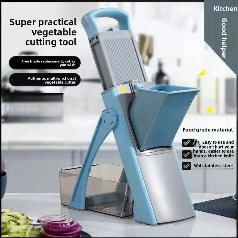 Multifunctional Mandoline Vertical Vegetable Chopper, Manual Kitchen Slicer Shredder Grater Cutter with Safe Pusher & Container