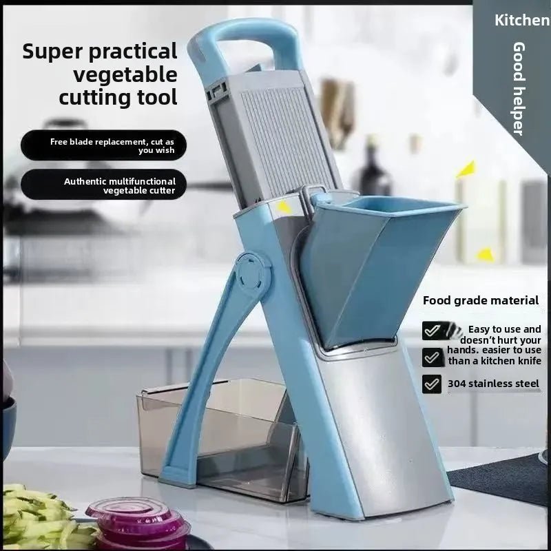 Multifunctional Mandoline Vertical Vegetable Chopper, Manual Kitchen Slicer Shredder Grater Cutter with Safe Pusher & Container