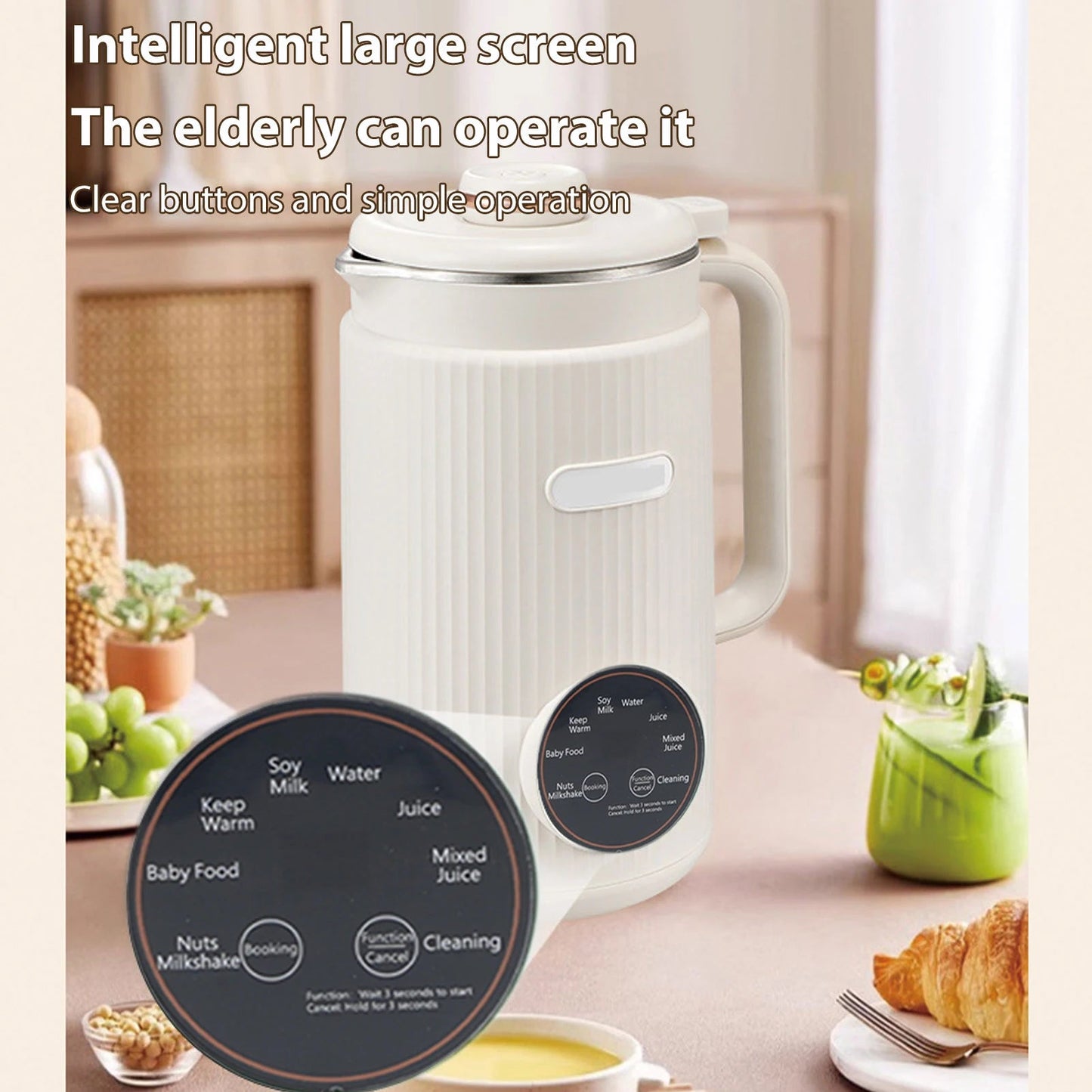 【New】Programmable Blender with Digital Display 12 Stainless Steel Blades Auto Cleaning 8H Keep Warm Function for Almond Milk