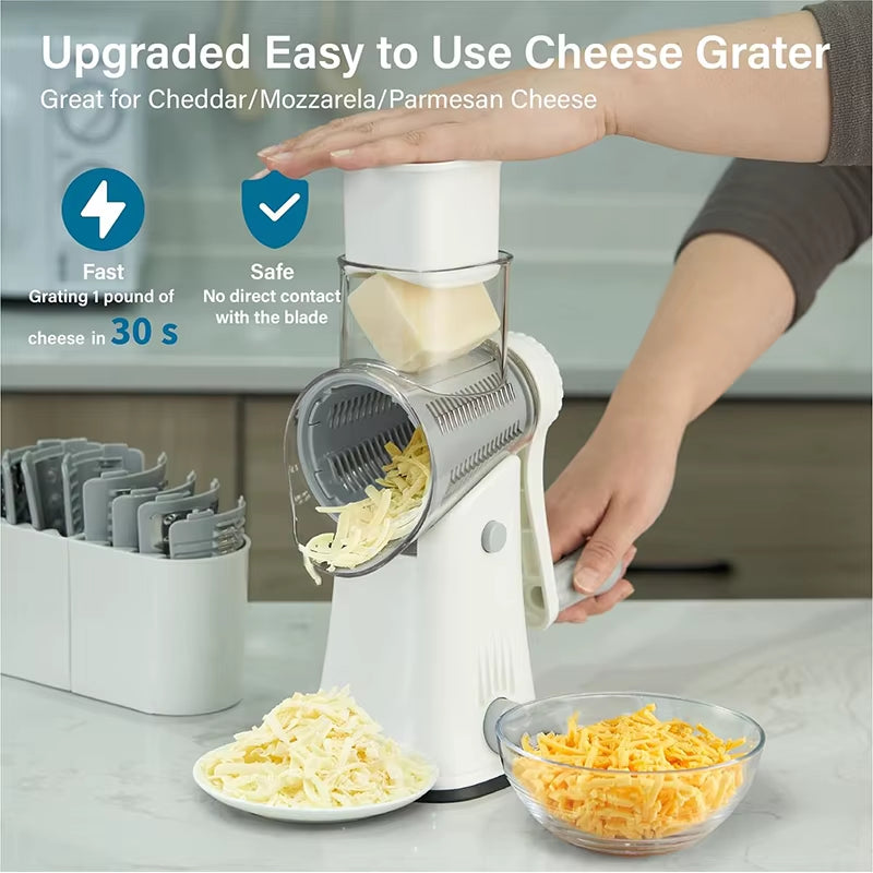 5 in 1 Rotary Cheese Grater Shredder Kitchen Mandoline Vegetable Julienne Slicer Waffle Cutter Nut Chopper JT247