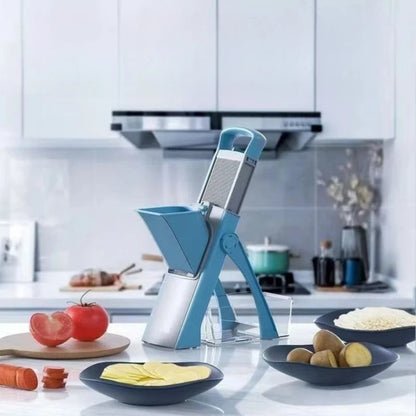 Multifunctional Mandoline Vertical Vegetable Chopper, Manual Kitchen Slicer Shredder Grater Cutter with Safe Pusher & Container