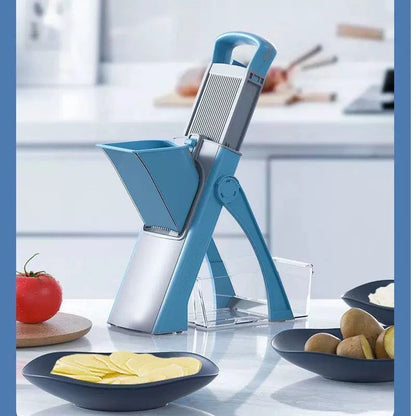 Multifunctional Mandoline Vertical Vegetable Chopper, Manual Kitchen Slicer Shredder Grater Cutter with Safe Pusher & Container