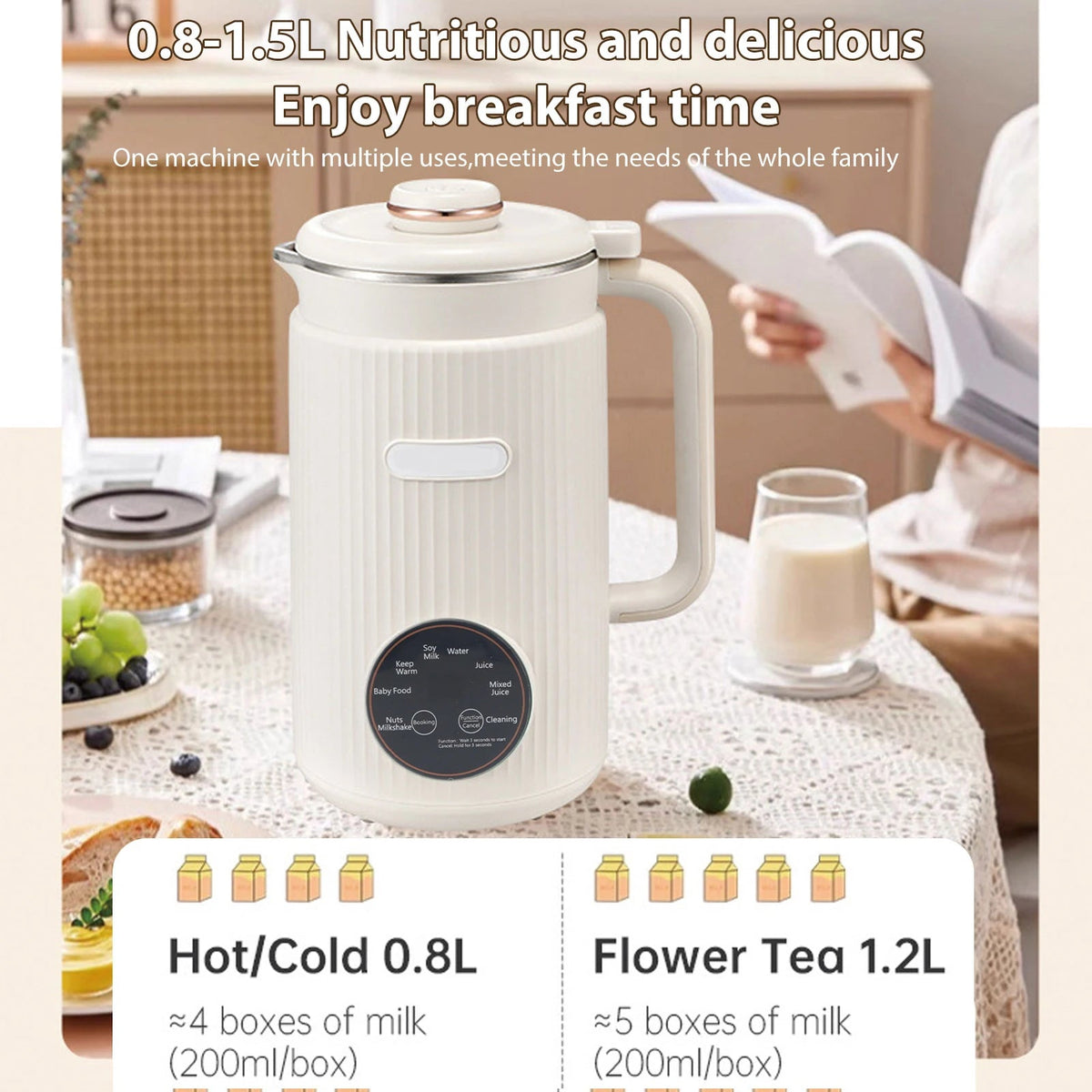 【New】Programmable Blender with Digital Display 12 Stainless Steel Blades Auto Cleaning 8H Keep Warm Function for Almond Milk