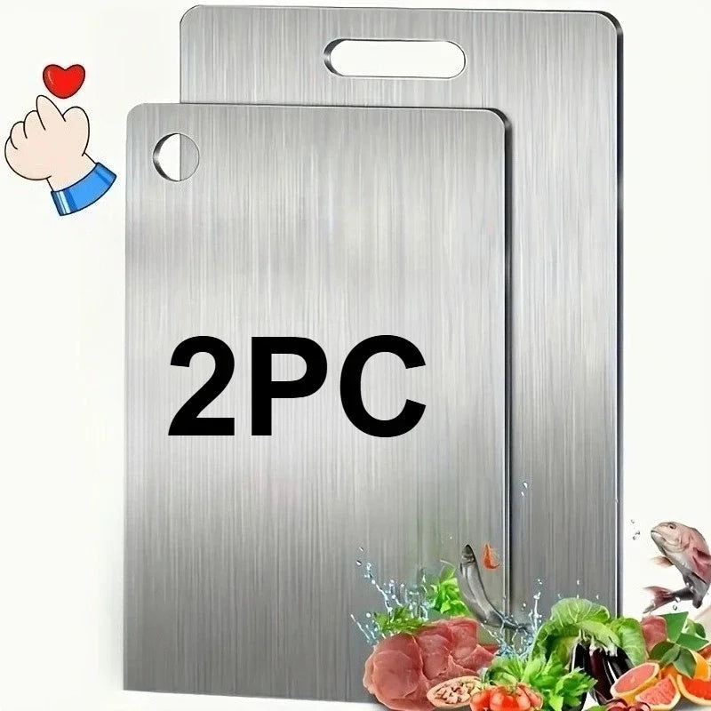 2Pcs Stainless Steel Cutting Board Set - Heavy Duty Non-Slip for Meat & Vegetables | BPA Free & Rust Proof