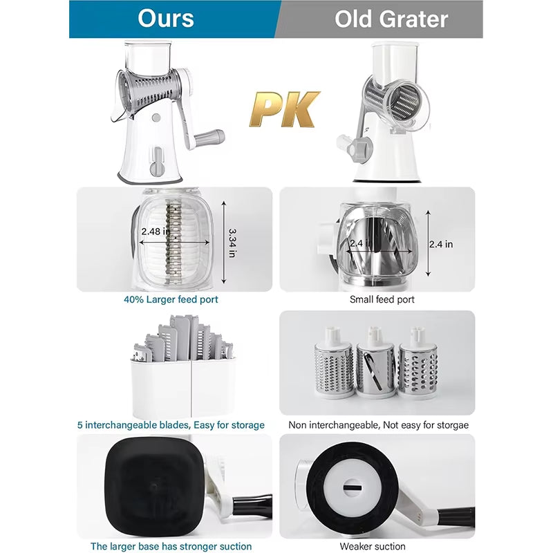 5 in 1 Rotary Cheese Grater Shredder Kitchen Mandoline Vegetable Julienne Slicer Waffle Cutter Nut Chopper JT247