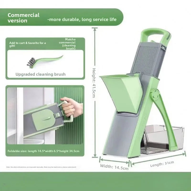 Multifunctional Mandoline Vertical Vegetable Chopper, Manual Kitchen Slicer Shredder Grater Cutter with Safe Pusher & Container